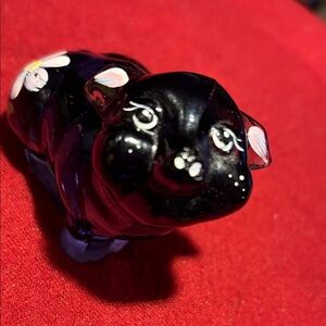Purple Glass Art Pig Figurine, signed on bottom